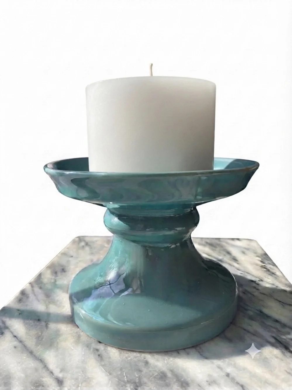 Pottery Barn Teal Ceramic ,Pedestal, Riser, Stand 7.5